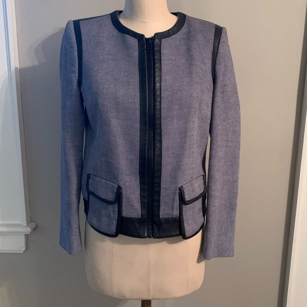 Sandro Cropped Leather Trim Zip Front Jacket